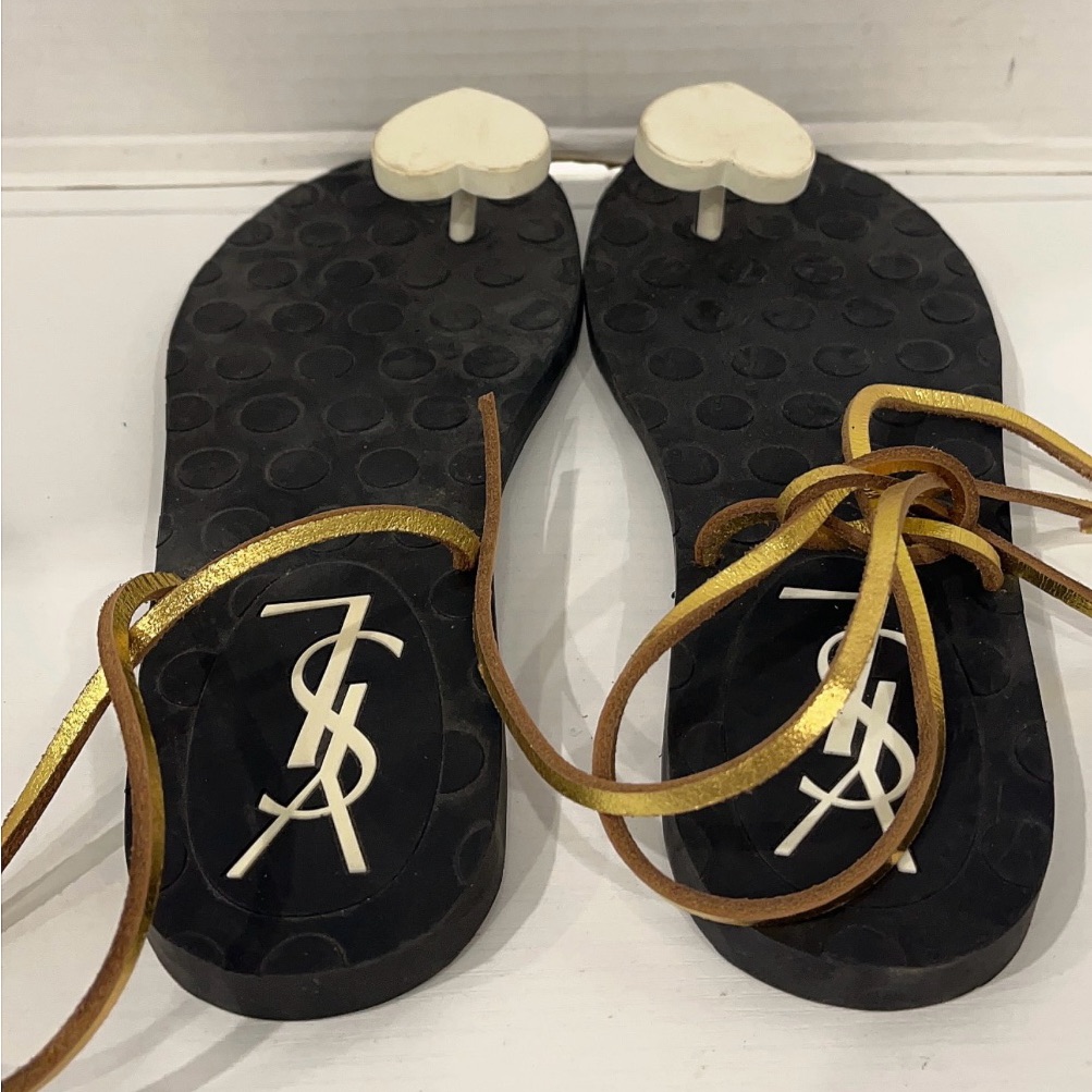 Yves Saint Laurent Black And Gold Sandals With Elegant Design